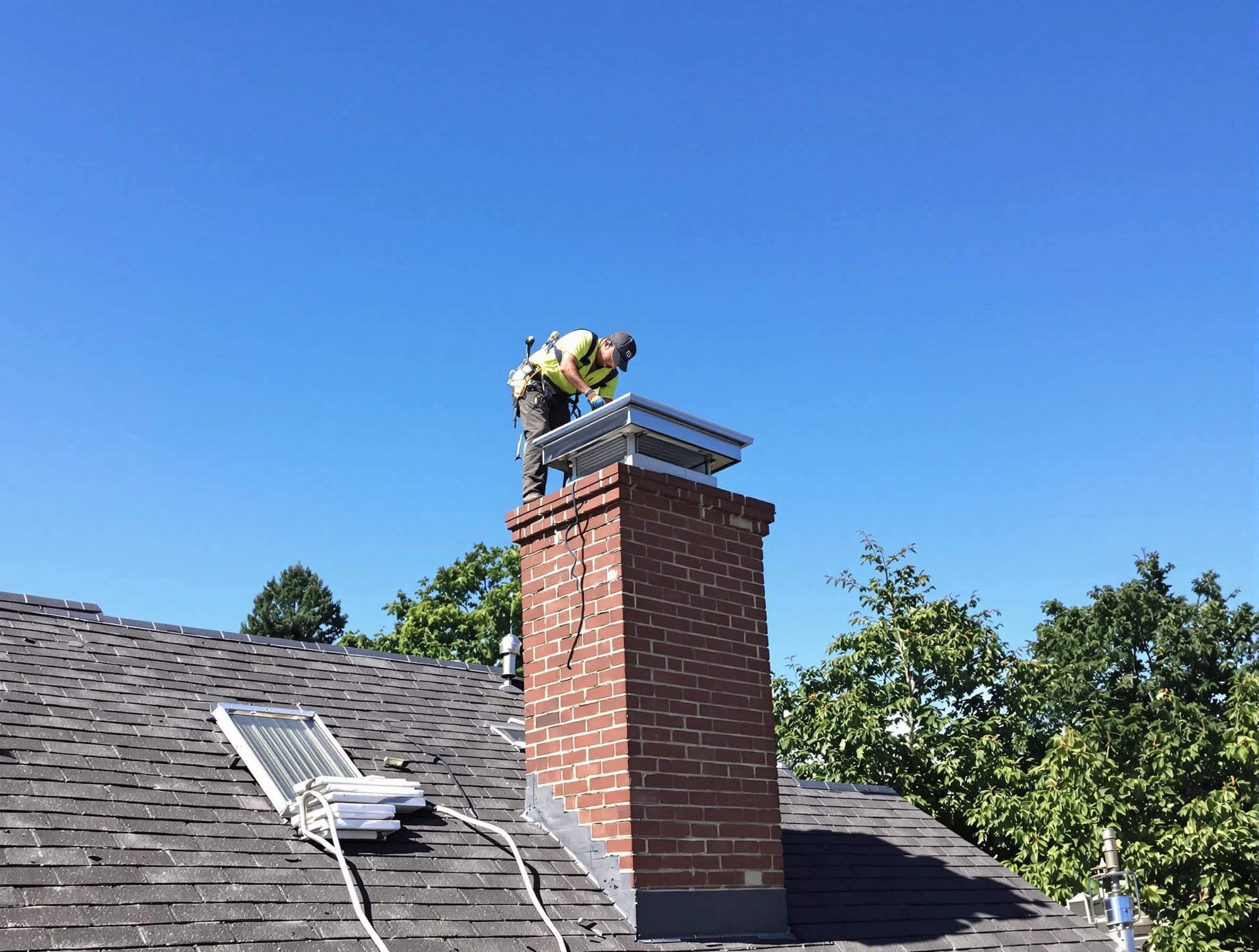 Villa Rica Chimney Sweep technician measuring a chimney cap in Villa Rica, GA