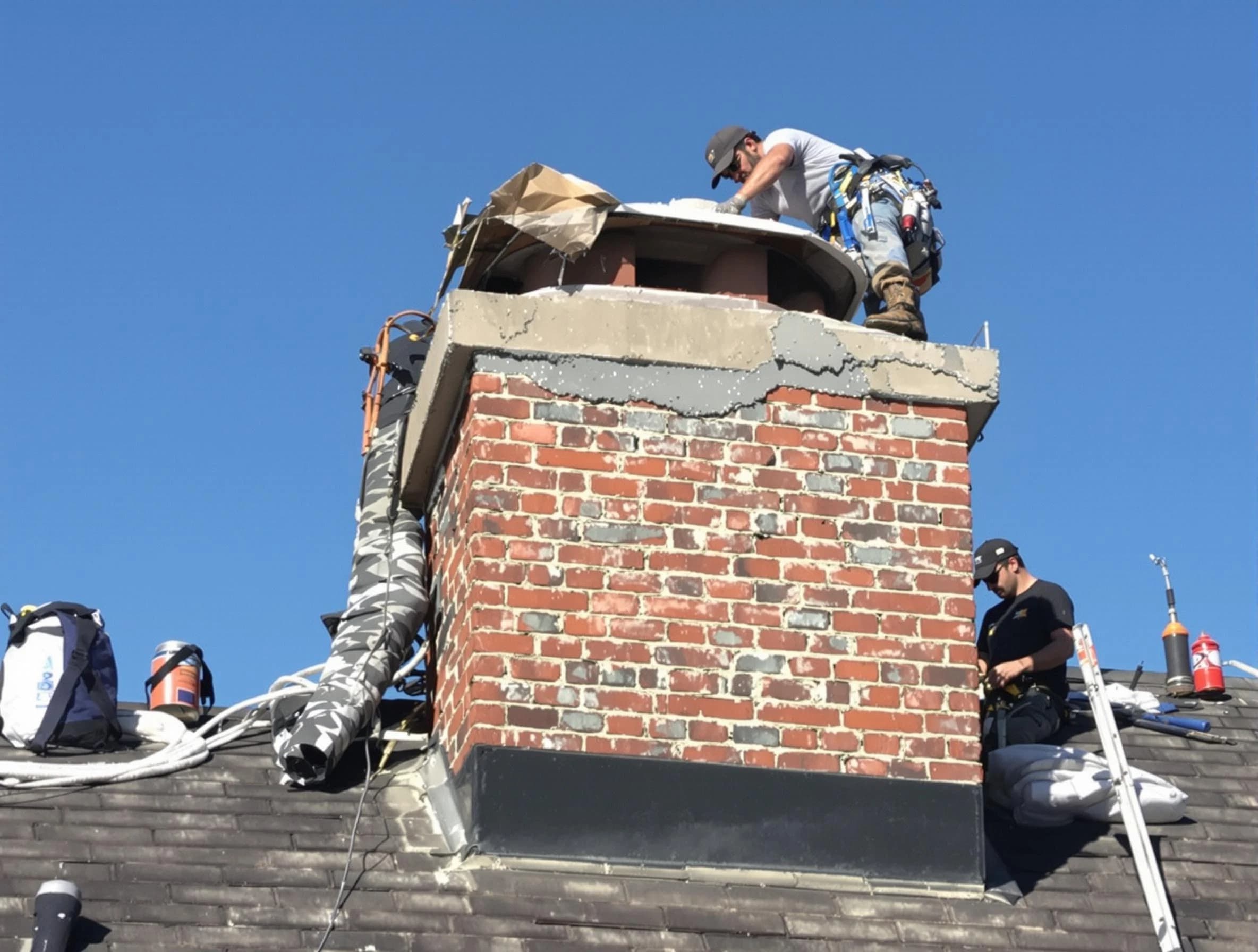 Villa Rica Chimney Sweep installing a custom chimney crown in Villa Rica, GA