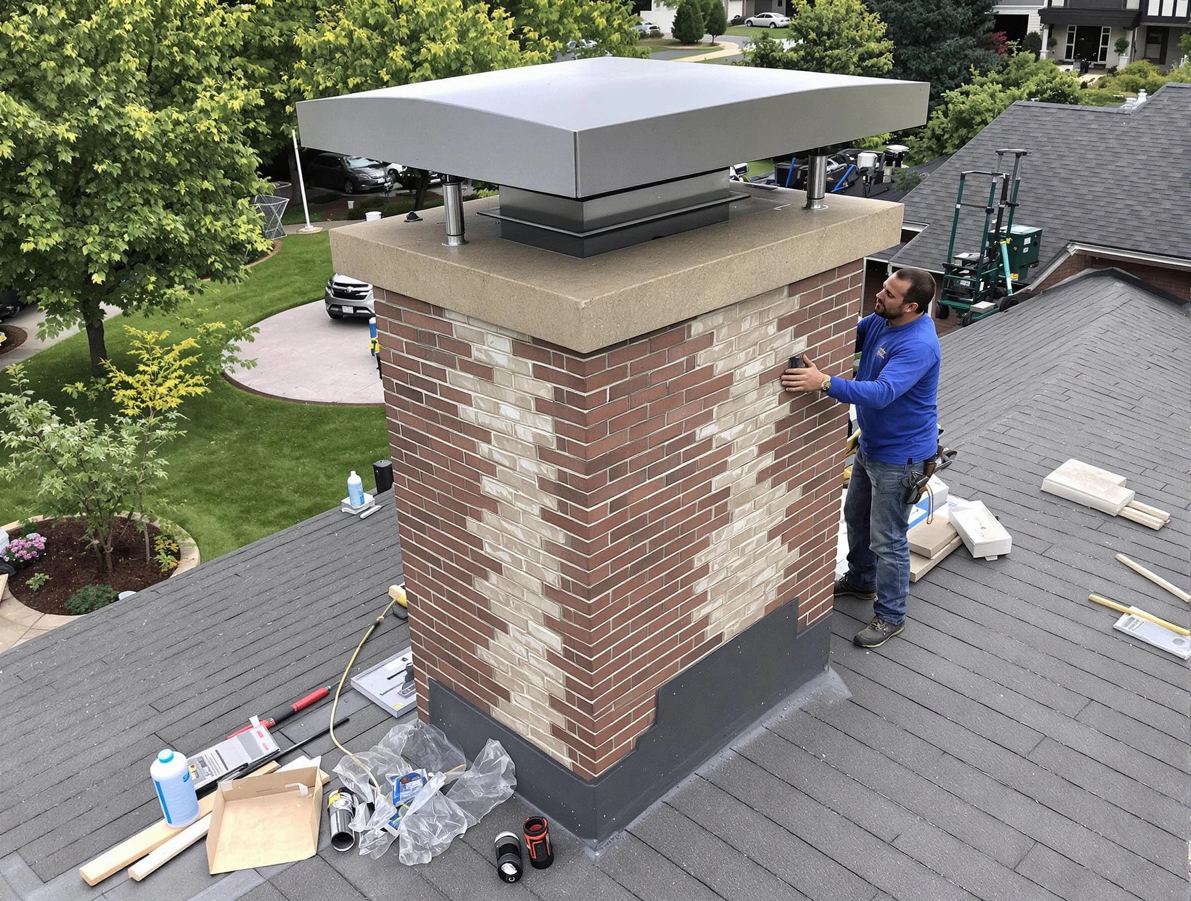 Villa Rica Chimney Sweep team working on a custom chimney remodel in Villa Rica, GA
