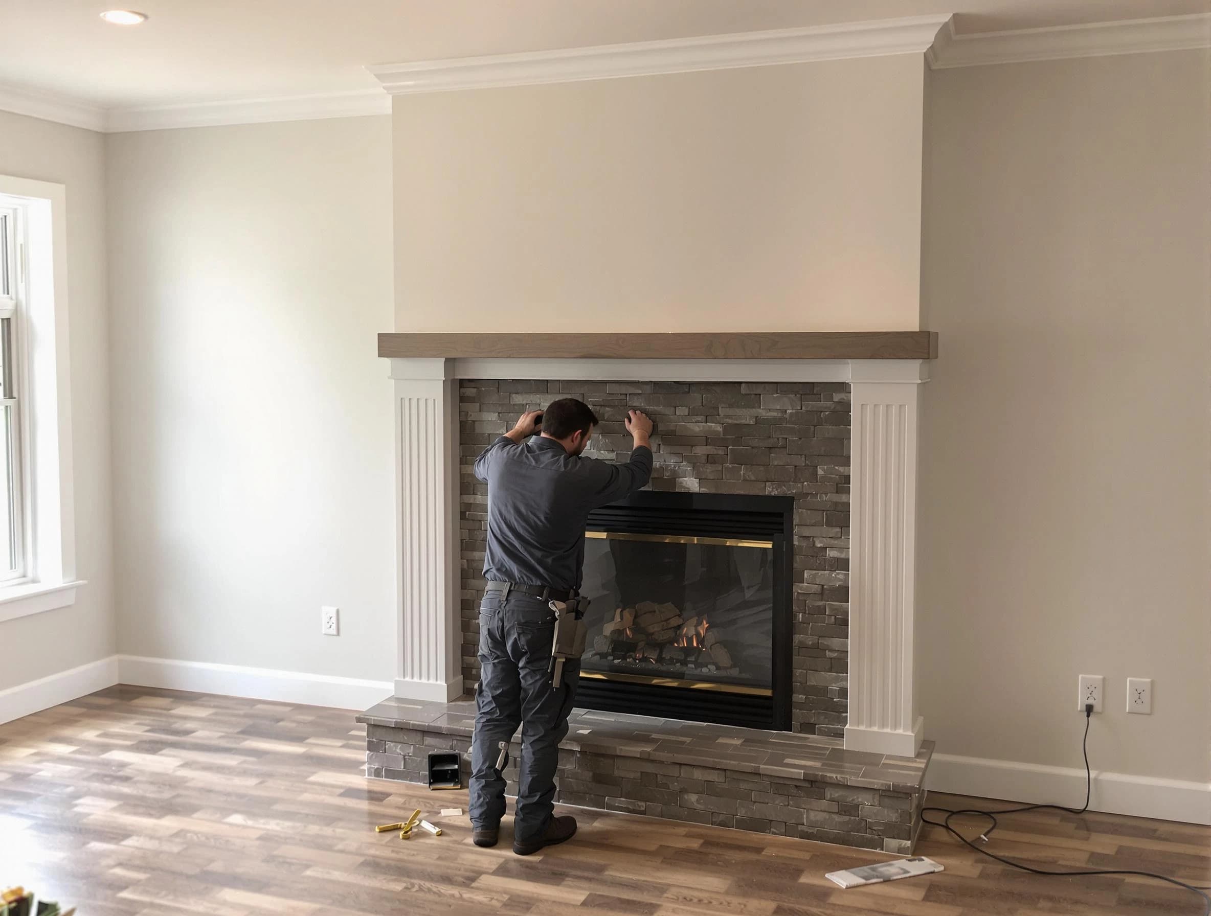 Villa Rica Chimney Sweep finishing a custom fireplace install in Villa Rica, GA